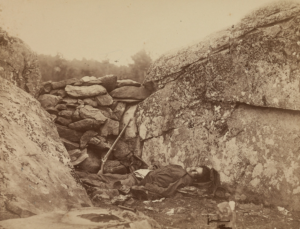 ALEXANDER GARDNER (1821-1882) Dead Rebel Sharpshooter at Gettysburg.
